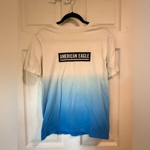 American Eagle White and Blue Ombre Logo Short Sleeve Tee